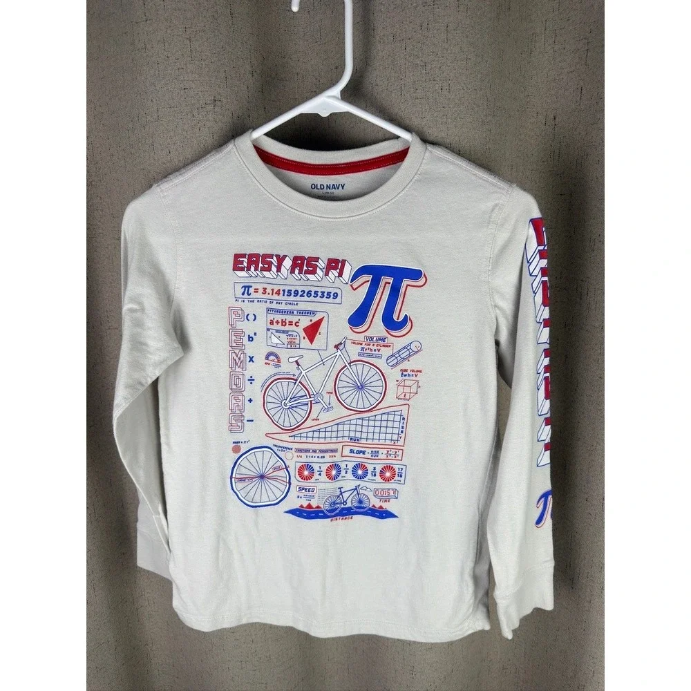 Old Navy Graphic‎ Tee Boys L 10-12 Easy As Pi Math Long Sleeve